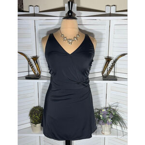 NWOT D & Co beach black mini skirt one piece swimsuit padded bra plus size 16